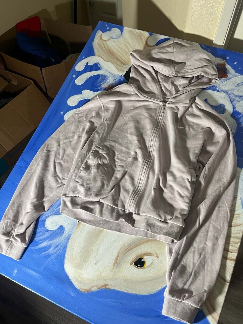 Nike Women's Full Zip Cropped Hoodie Mauve Size Large